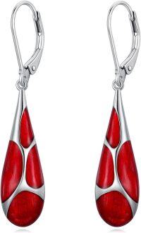 wholesale Sterling Silver Enamel Teardrop Dangle Earrings for Women Birthday Mother s Day Gifts-Red