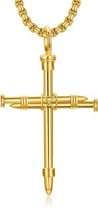 wholesale Gold Plated 925 Sterling Silver Nail Design Cross Pendant with 24 Chain for Men s-01-Nail Cross Gold