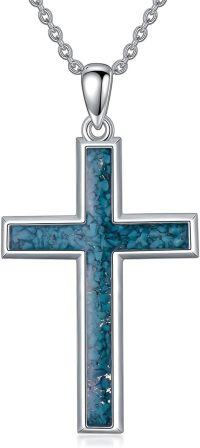 wholesale Sterling Silver Origami Cross Pendant Necklace Jewelry Gift for Women-Cross turquoise