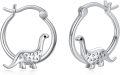 wholesale 925 Sterling Silver Dinosaur Cutout Huggie Hoop Earrings for Girls and Women with Hypoallergenic Earwires-0-0