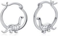 wholesale 925 Sterling Silver Dinosaur Cutout Huggie Hoop Earrings for Girls and Women with Hypoallergenic Earwires-Dinosaur