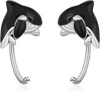 wholesale 925 Sterling Silver Killer Whale Ear Cuffs for Women - Black & White Ocean  Set-Whale