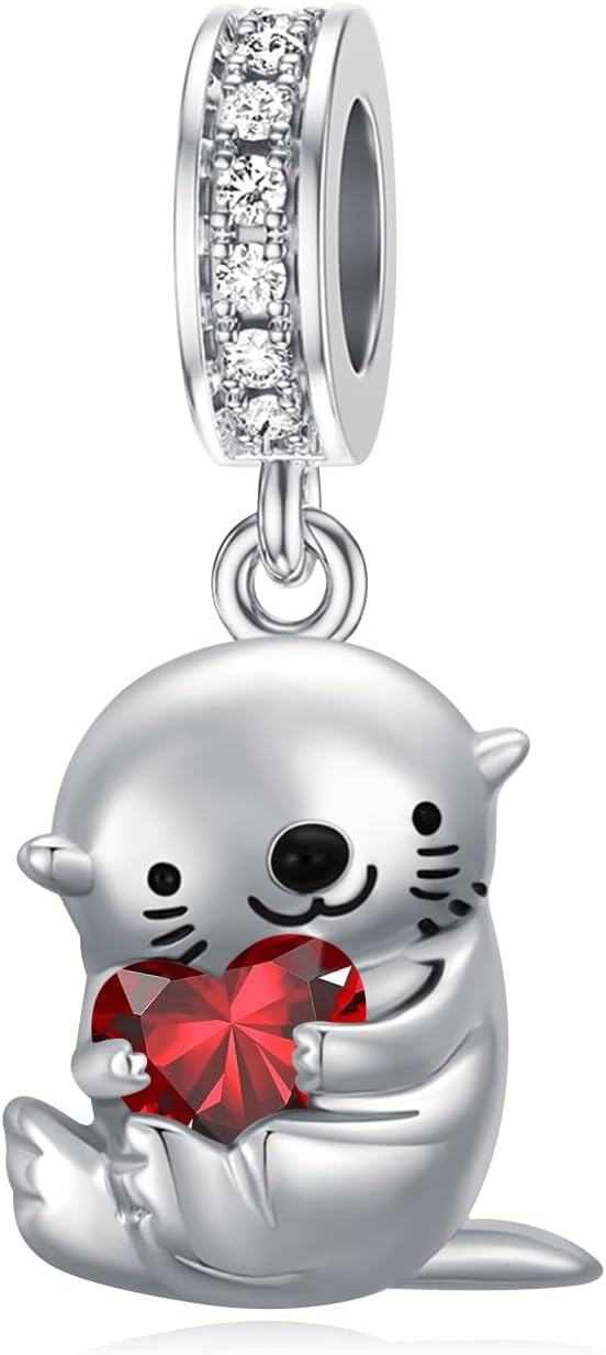Sterling Silver Birthstone Otter Charm Bead for Jewelry Making  Char-01-Jan-Otter