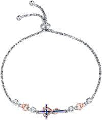 wholesale 925 Sterling Silver Infinity Heart & Cross Adjustable Bolo Bracelet for Women Girls Religious s-Faith cross bracelets