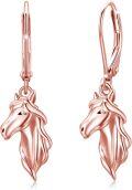 wholesale 925 Sterling Silver Rose Gold Plated Unicorn Head Dangle Leverback Earrings for Women-0-0