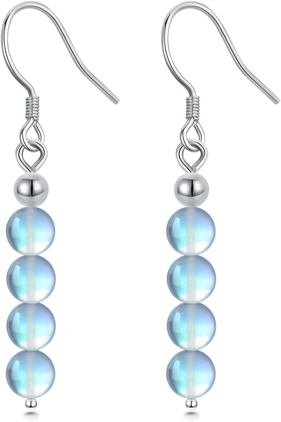 wholesale 925 Sterling Silver Rainbow Moonstone Drop Earring Set with 3 Balls and Twist Design-0-0
