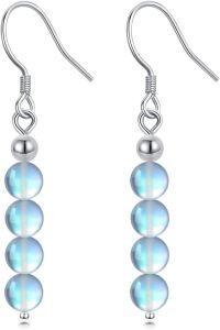 wholesale 925 Sterling Silver Rainbow Moonstone Drop Earring Set with 3 Balls and Twist Design-Style 2