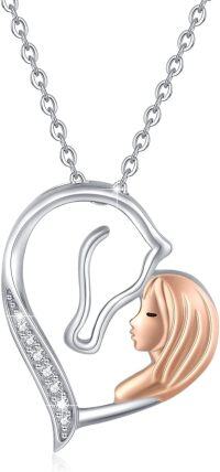wholesale 925 Sterling Silver Heart-Shaped Girl Head Pendant Necklace - Valentine's Day Gifts for Her-Heart Horse Necklace