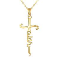 wholesale 14K Gold Faith Cross Pendant - Religious Jewelry for Women-Faith Cross Necklace Sapphire