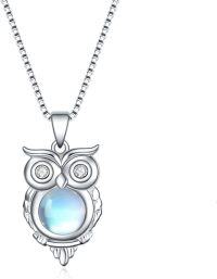 wholesale 925 Sterling Silver Moonstone Owl Pendant I Love You in 100 Languages Necklace Gifts for Her-Moonstone owl