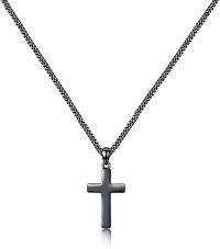 wholesale 925 Sterling Silver Black Cross Necklace with Curb Chain for Men & Women (24)-Black Gold