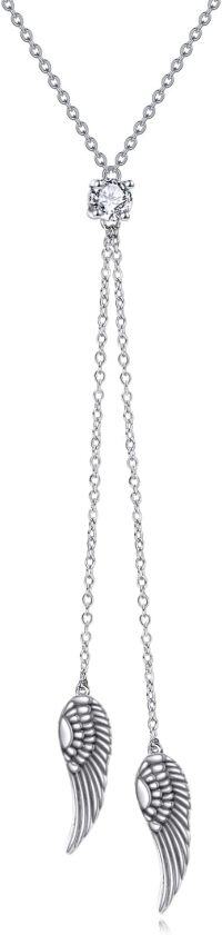 wholesale Sterling Silver Zirconia Angel Wing Necklace with Birthstone for Women-silver