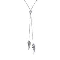 wholesale 925 Sterling Silver Blue Opal Angel Wings Pendant Necklace-silver