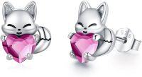 wholesale 925 Sterling Silver Crystal Fox Earrings Birthstone Studs for Sensitive Ears-Silver-07-Jul