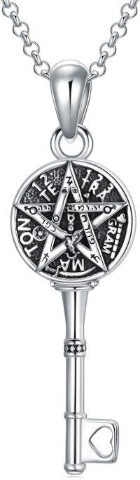 wholesale  Sterling Silver Key Amulet Necklace with Triple Moon Goddess Tetragrammaton Pendant Wiccan Pagan Pentacle Jewelry Gift -Tetragrammaton Necklace