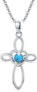 wholesale 925 Sterling Silver Turquoise Celtic Knot Cross Pendant Necklace s for Women-0-0