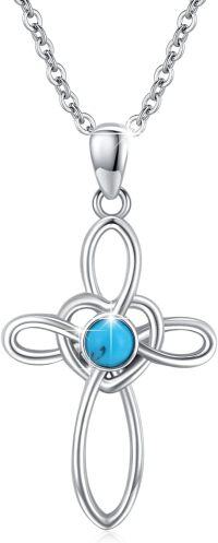 wholesale 925 Sterling Silver Turquoise Celtic Knot Cross Pendant Necklace s for Women-Celtic Cross Necklace - Turquoise