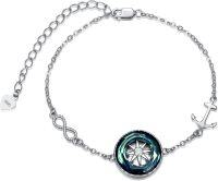 wholesale 925 Sterling Silver Compass Bracelet with Color Changing Crystals - Graduation Gift for Her-Blue
