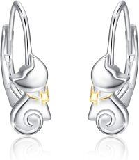 wholesale 925 Sterling Silver Heart-Shaped Dangle Earrings - Elegant and Adorable Gift for Her-Cat Hoop Earrings