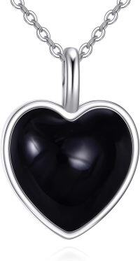wholesale 925 Sterling Silver Black Onyx Heart Pendant Necklaces for Women Gifts-Black Onyx