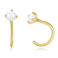 wholesale 14k Gold Round White Opal Prong Set Hook Stud Earrings-Opal