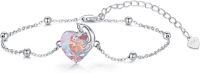 wholesale  Sterling Silver Crystal Cat Fox Link Bracelet with Heart Austria -A-Cat with Pink Heart