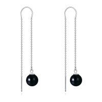 wholesale 925 Sterling Silver Lapis Lazuli Long Chain Drop Dangle Threader Earrings for Women-balck onyx thread earrings