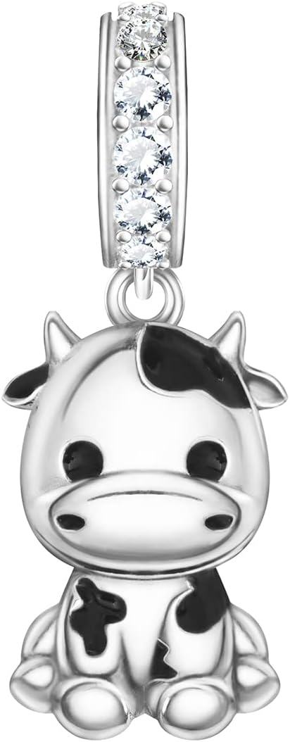 wholesale 925 Sterling Silver Cow Pendant Charm with Cubic Zirconia Accents for Bracelet Necklace Crafting Supplies Jewelry Making DIY Gifts 38x7mm-0-0