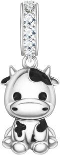 wholesale 925 Sterling Silver Cow Pendant Charm with Cubic Zirconia Accents for Bracelet Necklace Crafting Supplies Jewelry Making DIY Gifts 38x7mm-0-0