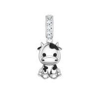 wholesale 925 Sterling Silver Cute Cow Charm With Heart Crystal-Cow Charm