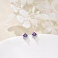 wholesale  Sterling Silver Cubic Zirconia Crystal Birthstone Stud Earrings, 7.8mm Square Amethyst Violet Jewelry for Sensitive Ears-0-1