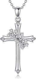 wholesale White Gold Plated 925 Sterling Silver Natural Cubic Zirconia Cross Pendant Necklace for Women-0-0