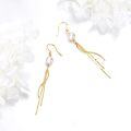 wholesale Gold Solid 14K Freshwater Pearl Threader Tassel Drop Earrings-0-3