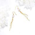 wholesale Gold Solid 14K Freshwater Pearl Threader Tassel Drop Earrings-0-3
