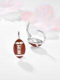 wholesale 925 Sterling Silver Football Shape Sporty Hoop Earrings with Red Enamel and White Stitching Design-0-1