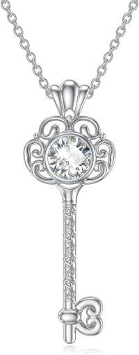 wholesale 925 Sterling Silver Round Cut Moissanite Heart Key Pendant Necklace for Women-Key