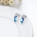 wholesale 925 Sterling Silver Mermaid Heart Stud Earrings with Blue Enamel Tail and Opalite Stone Centerpiece-0-2