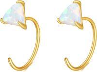 wholesale 14K Yellow Gold Blue Opal Earrings, Elegant Triangle Hoop, Hypoallergenic, 5.7-12mm, Ideal Gift-white