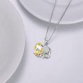 wholesale 925 Sterling Silver Elephant Mother Baby Sunflower Cubic Zirconia Two Tone Pendant Necklace-0-2