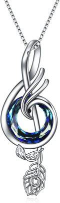 wholesale 925 Sterling Silver Music Note Pendant Necklace with Circle Crystal for Women Girls Student Teacher Birthday Christmas Mothers Day Gifts-0-0