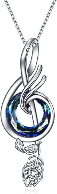wholesale 925 Sterling Silver Music Note Pendant Necklace with Blue Crystal for Women Girls-Music Necklace-3