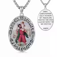 TOUPOP Sterling Silver Four Way Cross St Michael St Christopher St Benedict St Joseph St Francis Pendant Necklace-style_name:3-St Christopher-Ccolorful