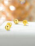 wholesale 18k Yellow Gold Round Stud Earrings with 3mm Balls and Claws Design - Valentines Day Gift for Her-0-4