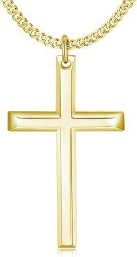 wholesale Gold Plated 925 Sterling Silver  Mens Cross Pendant Necklace 24 Chain-Yellow Gold