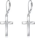 wholesale 925 Sterling Silver Cross Dangle Drop Earrings for Women - Elegant Religious-0-0