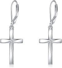 wholesale 925 Sterling Silver Cross Dangle Drop Earrings for Women - Elegant Religious-Origami