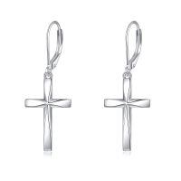 wholesale 925 Sterling Silver Cross Drop Earrings White Gold Plated Polished Lever Back For Women-Origami
