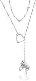wholesale 925 Sterling Silver Horse Head Pendant Double Chain Lariat Necklace Christmas Gifts for Women-0-0