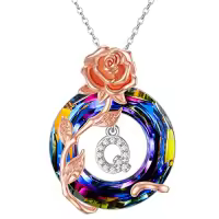 TOUPOP Sterling Silver Volcano Crystal Letter Pendant Necklace-color_name:Q