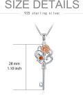 wholesale 925 Sterling Silver Red Garnet and Pink Sapphire Heart-Shaped Key Pendant Necklace for Women-0-3